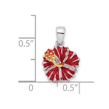 Sterlingsilber De-ani Rhodiniert Poliert Emailliert Rot Hibiscus Anhänger