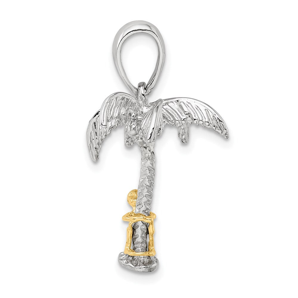 Silber/14K Bicolor Sterlingsilber Poliert 3d Palme Baum mit 14K Moving Climber Anhänger