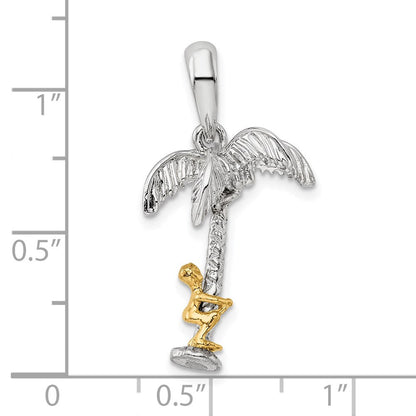 Silber/14K Bicolor Sterlingsilber Poliert 3d Palme Baum mit 14K Moving Climber Anhänger