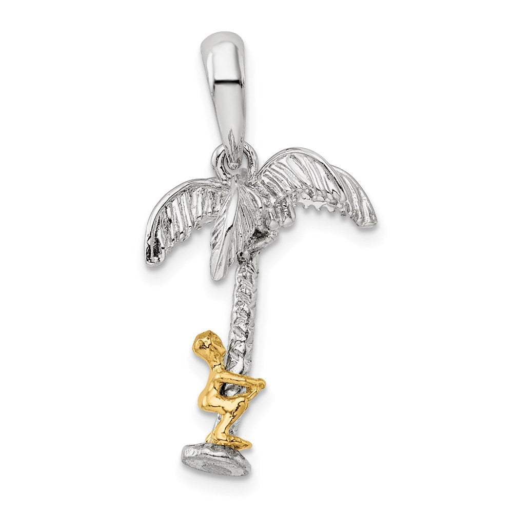 Silber/14K Bicolor Sterlingsilber Poliert 3d Palme Baum mit 14K Moving Climber Anhänger