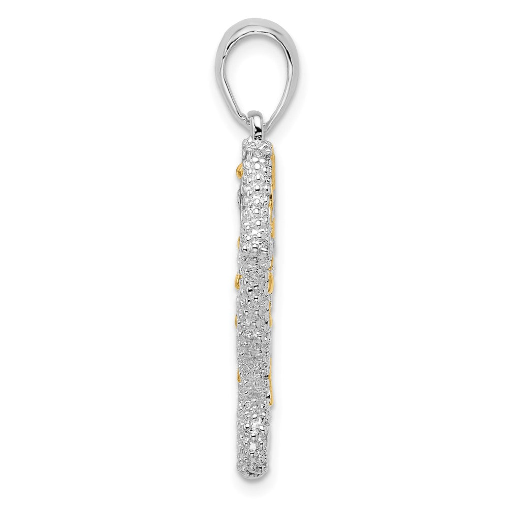 Silber/14K Bicolor De-ani Sterlingsilber Rhodiniert 3d Groß Seepferdchen mit 14K Akzente Anhänger