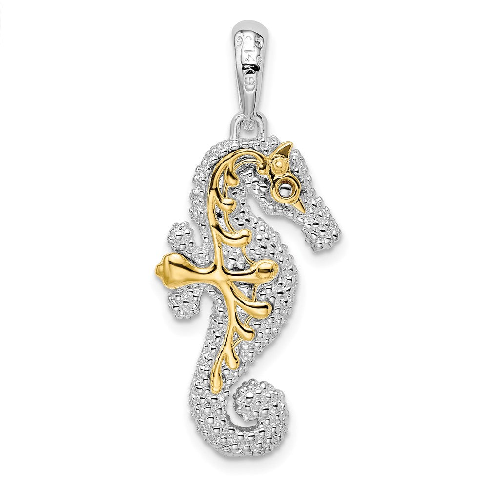 Silber/14K Bicolor De-ani Sterlingsilber Rhodiniert 3d Groß Seepferdchen mit 14K Akzente Anhänger