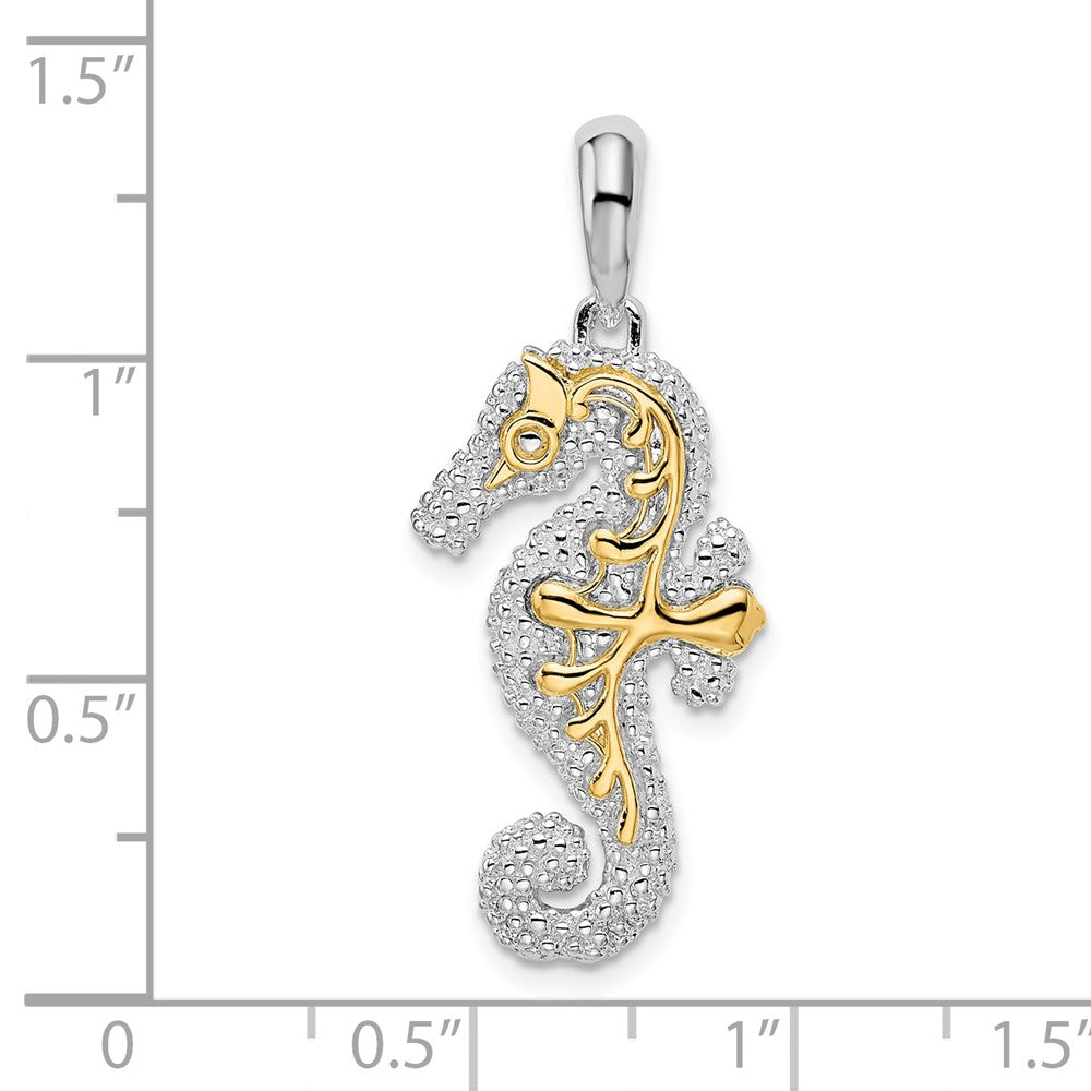 Silber/14K Bicolor De-ani Sterlingsilber Rhodiniert 3d Groß Seepferdchen mit 14K Akzente Anhänger