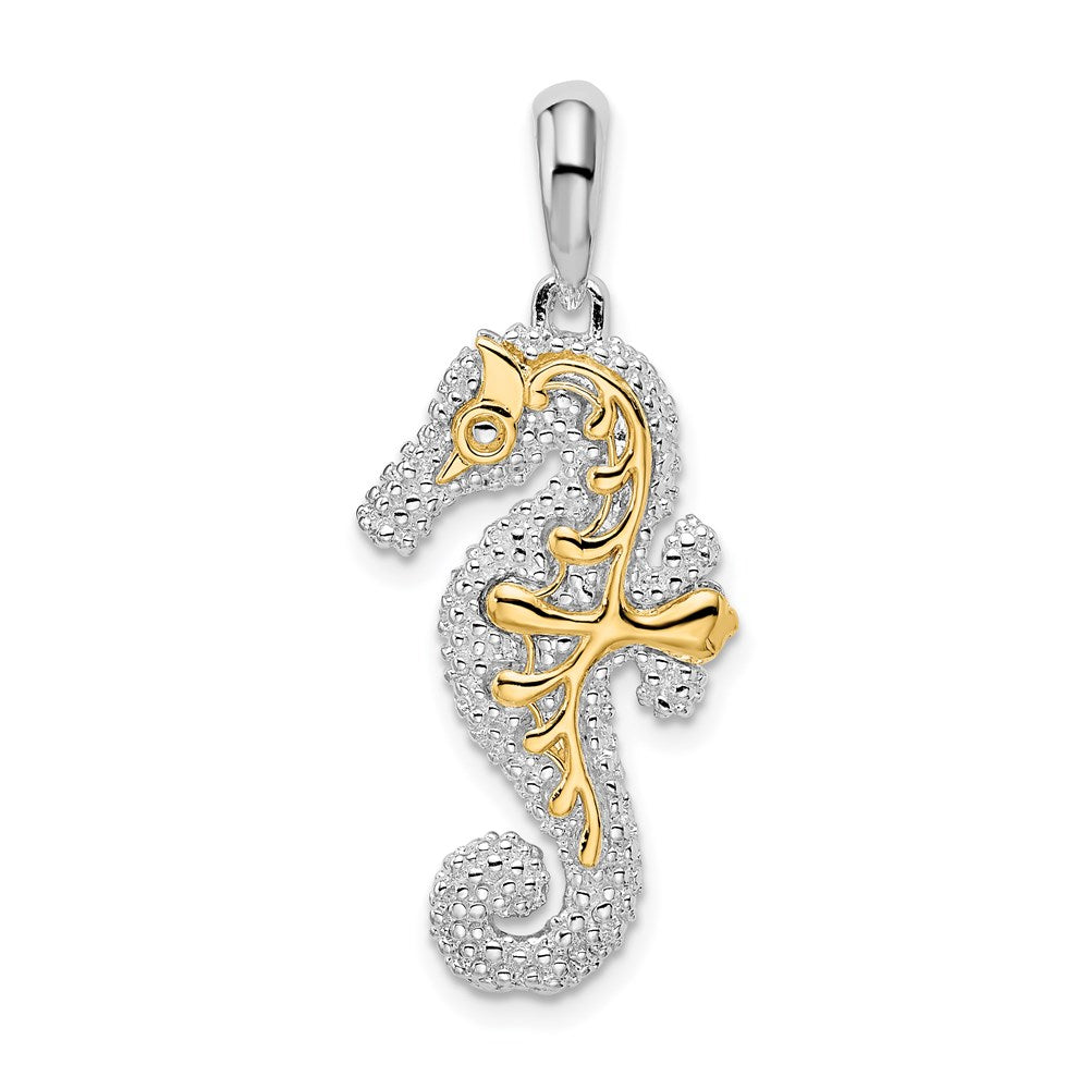Silber/14K Bicolor De-ani Sterlingsilber Rhodiniert 3d Groß Seepferdchen mit 14K Akzente Anhänger