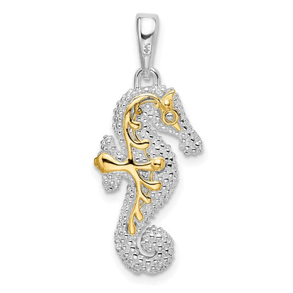 Silber/14K Bicolor De-ani Sterlingsilber Rhodiniert 3d Seepferdchen mit 14K Akzente Anhänger