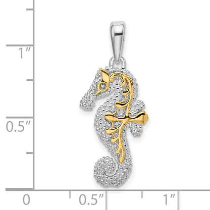 Silber/14K Bicolor De-ani Sterlingsilber Rhodiniert 3d Seepferdchen mit 14K Akzente Anhänger