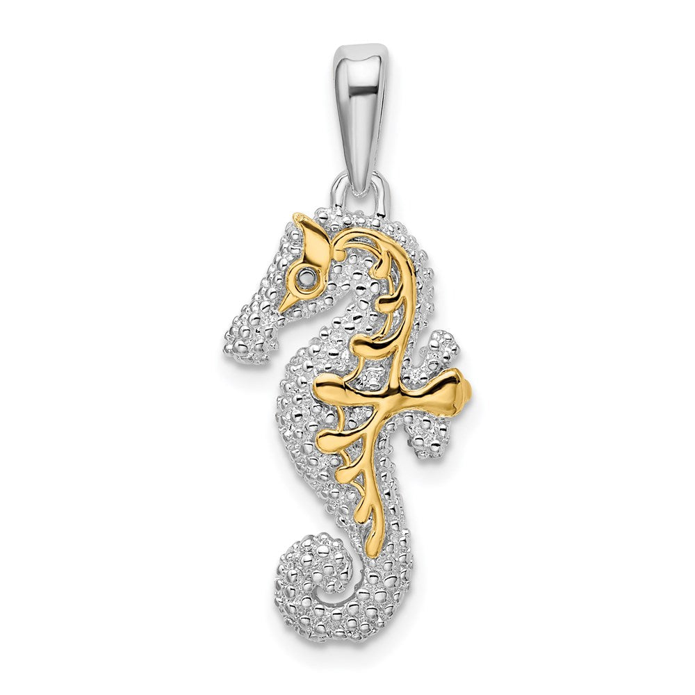 Silber/14K Bicolor De-ani Sterlingsilber Rhodiniert 3d Seepferdchen mit 14K Akzente Anhänger