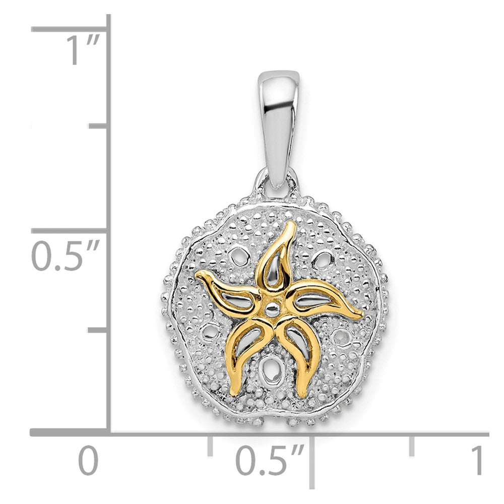 Silber/14K Bicolor De-ani Sterlingsilber Rhodiniert Groß Sand Dollar mit 14K Seestern Anhänger