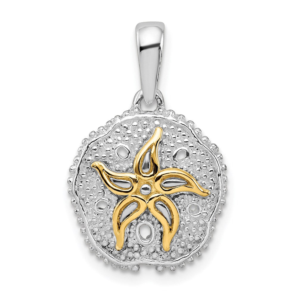 Silber/14K Bicolor De-ani Sterlingsilber Rhodiniert Groß Sand Dollar mit 14K Seestern Anhänger