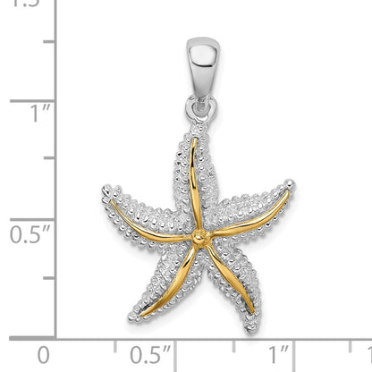 Silber/14K Bicolor De-ani Sterlingsilber Rhodiniert Poliert Seestern mit 14K Akzente Anhänger