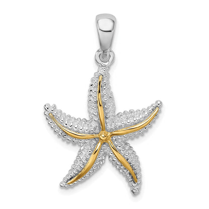Silber/14K Bicolor De-ani Sterlingsilber Rhodiniert Poliert Seestern mit 14K Akzente Anhänger