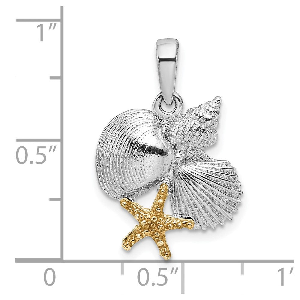 Silber/14K Bicolor De-ani Sterlingsilber Rhodiniert Poliert Shells mit 14K Seestern Anhänger