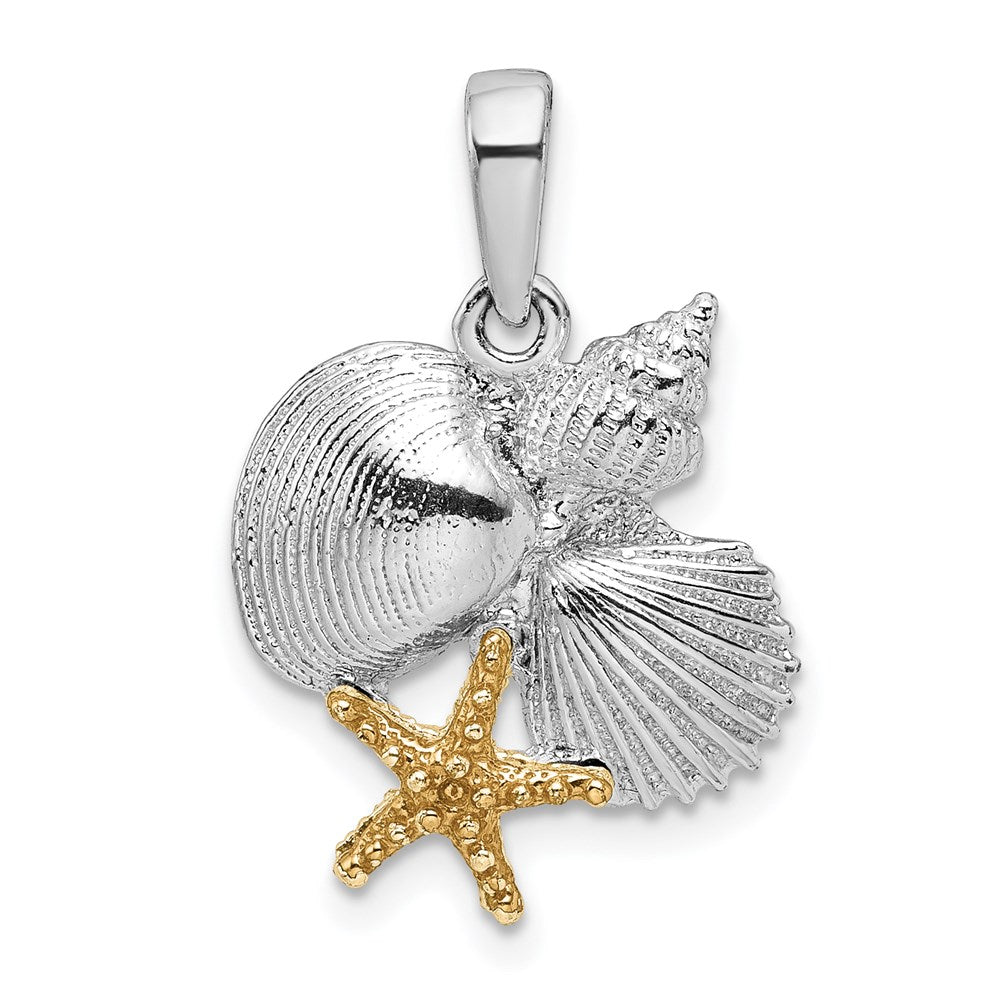 Silber/14K Bicolor De-ani Sterlingsilber Rhodiniert Poliert Shells mit 14K Seestern Anhänger