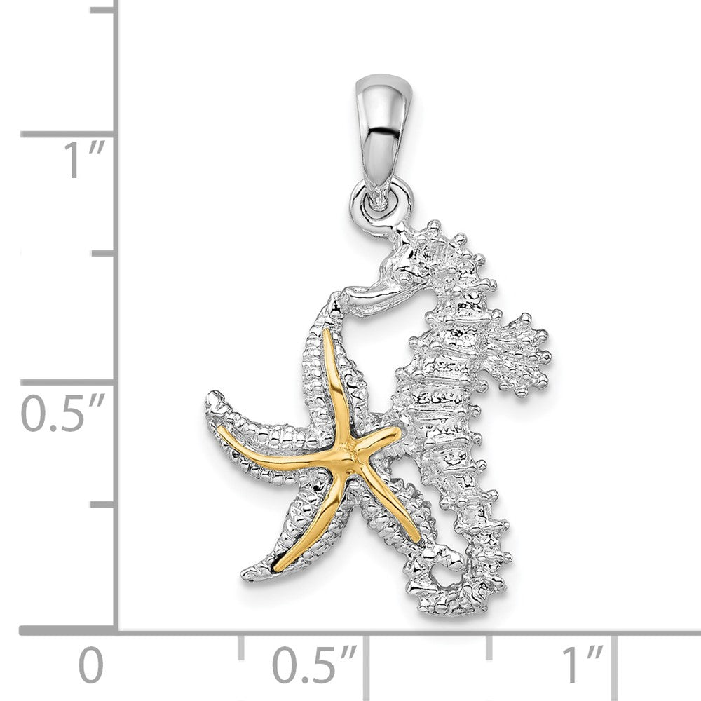 Silber/14K Bicolor De-ani Sterlingsilber Rhodiniert Seepferdchen Seestern mit 14K Anhänger