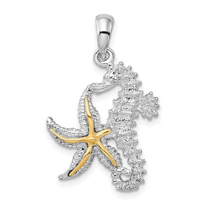 Silber/14K Bicolor De-ani Sterlingsilber Rhodiniert Seepferdchen Seestern mit 14K Anhänger