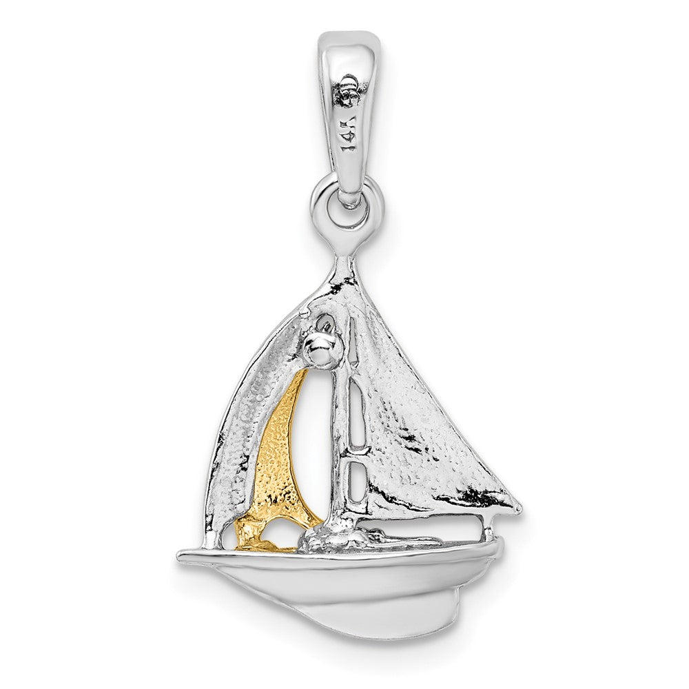 Silber/14K Bicolor De-ani Sterlingsilber Rhodiniert Poliert 3d Segelboot mit 14K Sail Anhänger