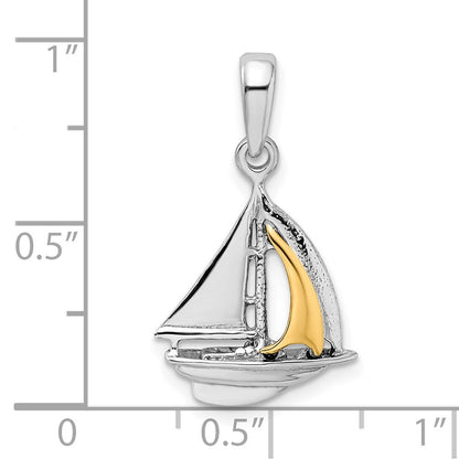Silber/14K Bicolor De-ani Sterlingsilber Rhodiniert Poliert 3d Segelboot mit 14K Sail Anhänger