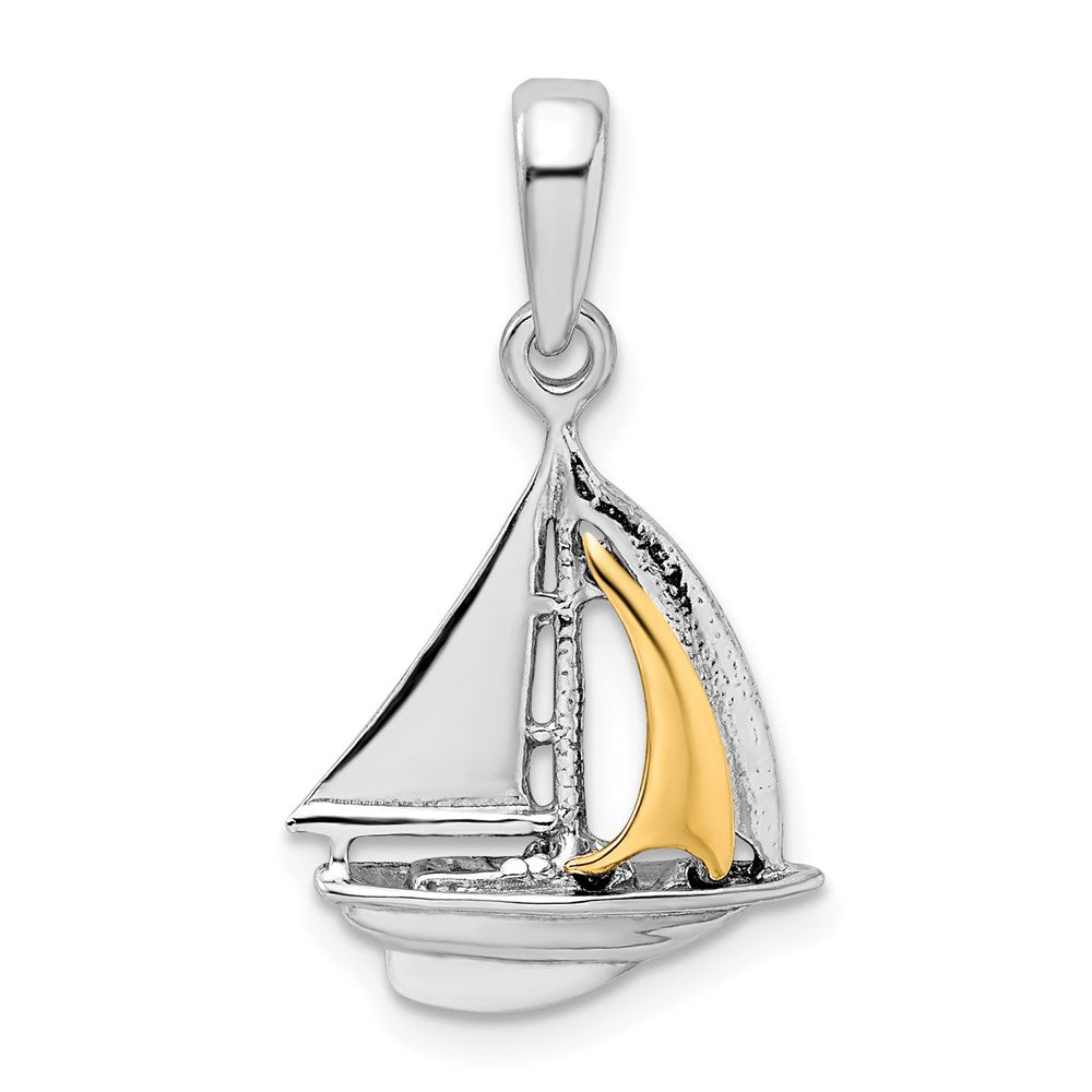 Silber/14K Bicolor De-ani Sterlingsilber Rhodiniert Poliert 3d Segelboot mit 14K Sail Anhänger