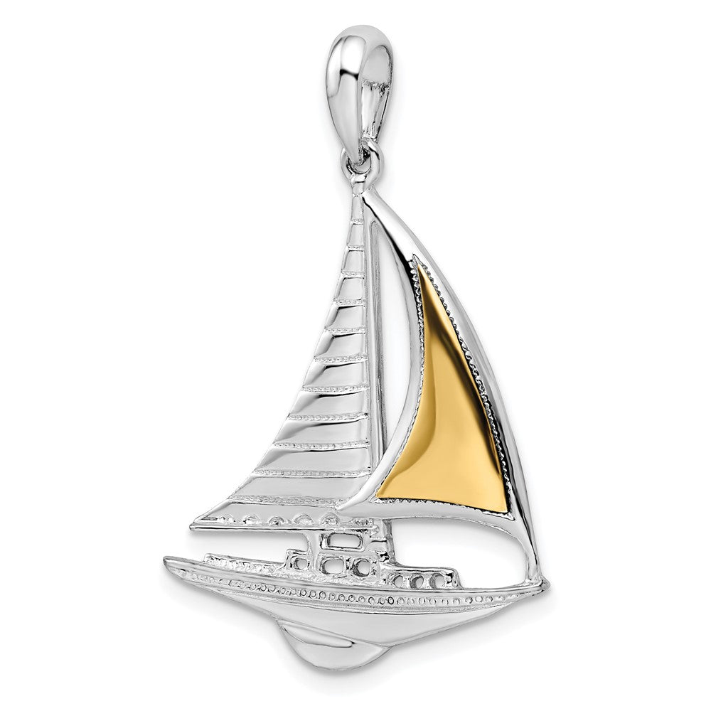Silber/14K Bicolor De-ani Sterlingsilber Rhodiniert Poliert Segelboot mit 14K Akzente Anhänger