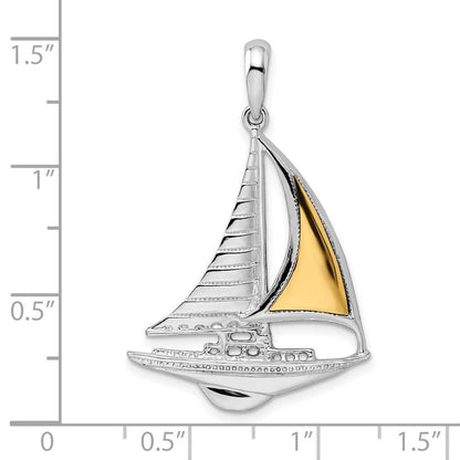 Silber/14K Bicolor De-ani Sterlingsilber Rhodiniert Poliert Segelboot mit 14K Akzente Anhänger