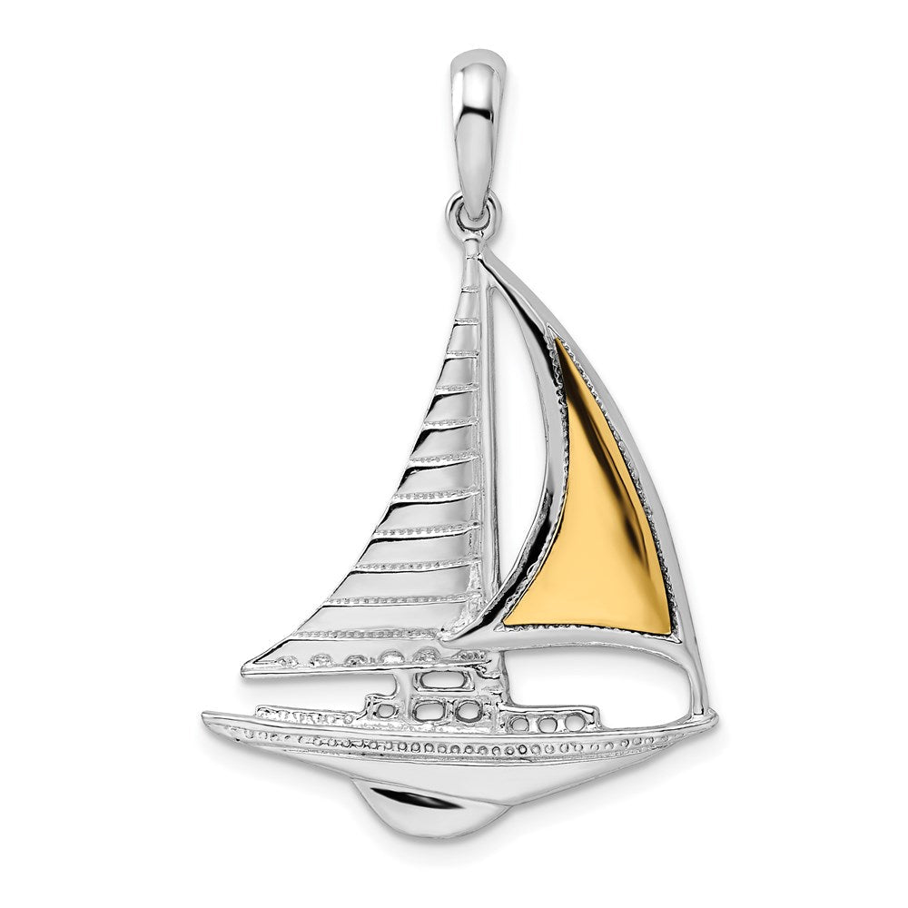 Silber/14K Bicolor De-ani Sterlingsilber Rhodiniert Poliert Segelboot mit 14K Akzente Anhänger