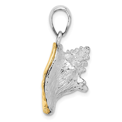 Silber/14K Bicolor De-ani Sterlingsilber Rhodiniert 3d Conch Muschel mit 14K Akzente Anhänger