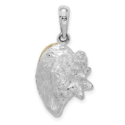 Silber/14K Bicolor De-ani Sterlingsilber Rhodiniert 3d Conch Muschel mit 14K Akzente Anhänger