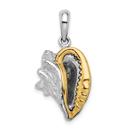 Silber/14K Bicolor De-ani Sterlingsilber Rhodiniert 3d Conch Muschel mit 14K Akzente Anhänger