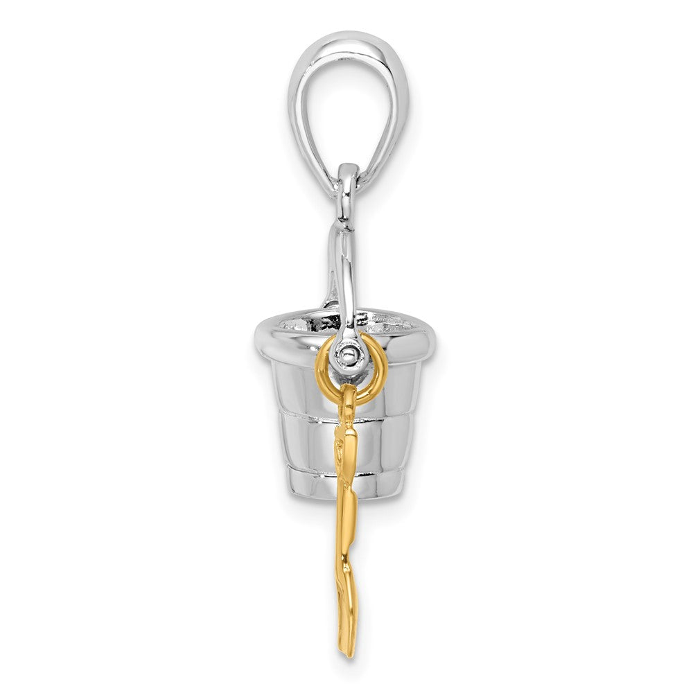 Silber/14K Bicolor Sterlingsilber Poliert 3d Beweglich Bucket mit 14K Shovel Anhänger