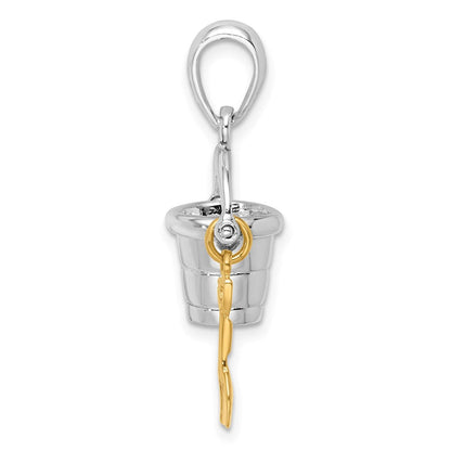 Silber/14K Bicolor Sterlingsilber Poliert 3d Beweglich Bucket mit 14K Shovel Anhänger