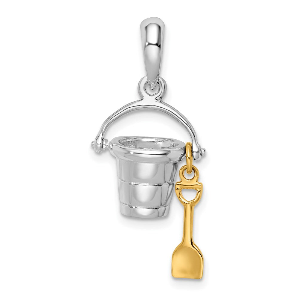 Silber/14K Bicolor Sterlingsilber Poliert 3d Beweglich Bucket mit 14K Shovel Anhänger
