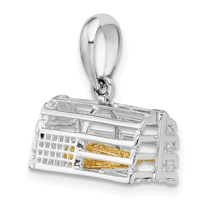 Silber/14K Bicolor De-ani Sterlingsilber Rhodiniert Beweglich 3d Trap mit 14K Karabiner Anhänger