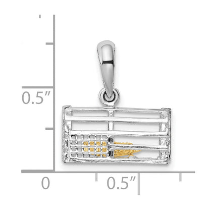 Silber/14K Bicolor De-ani Sterlingsilber Rhodiniert Beweglich 3d Trap mit 14K Karabiner Anhänger