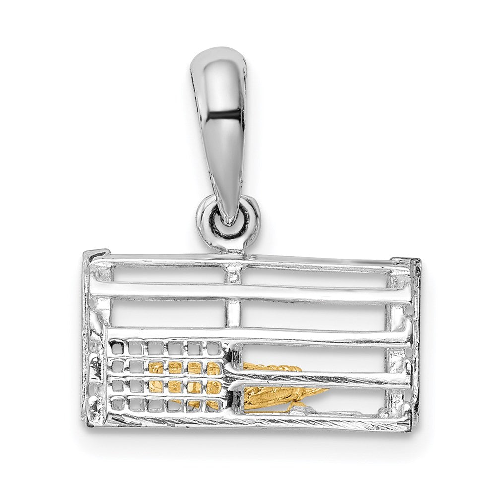 Silber/14K Bicolor De-ani Sterlingsilber Rhodiniert Beweglich 3d Trap mit 14K Karabiner Anhänger