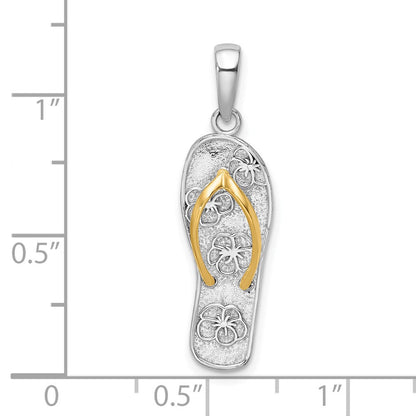 Silber/14K Bicolor De-ani Sterlingsilber Rhodiniert 3d Blumen Flip-flop mit 14K Straps Anhänger
