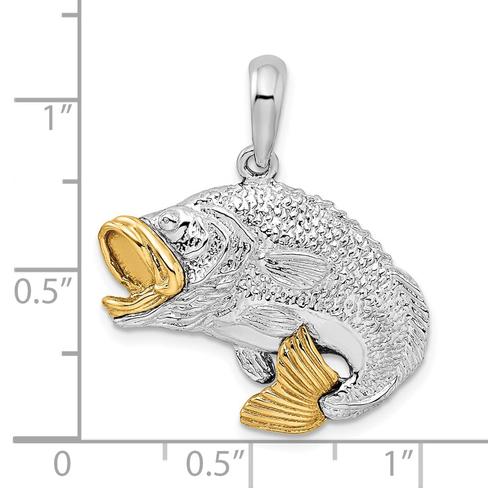 Silber/14K Bicolor De-ani Sterlingsilber Rhodiniert Springend Barsch mit 14K Akzente Anhänger