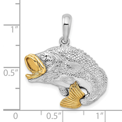 Silber/14K Bicolor De-ani Sterlingsilber Rhodiniert Springend Barsch mit 14K Akzente Anhänger