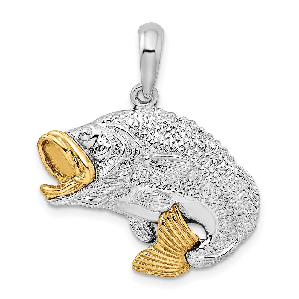 Silber/14K Bicolor De-ani Sterlingsilber Rhodiniert Springend Barsch mit 14K Akzente Anhänger