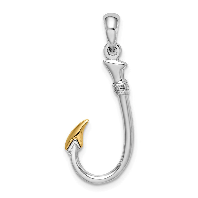 Silber/14K Bicolor De-ani Sterlingsilber Rhodiniert 3d Fisch Haken mit 14K Akzente Anhänger