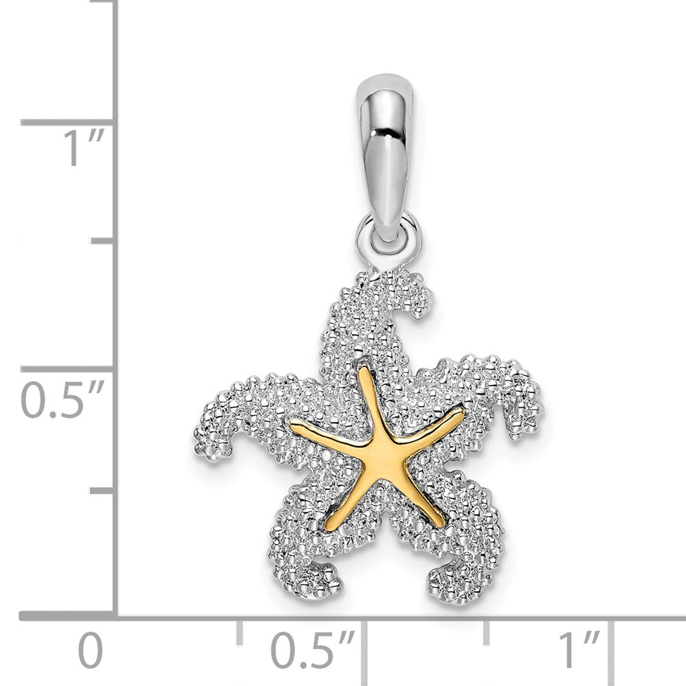 Silber/14K Bicolor De-ani Sterlingsilber Rhodiniert Strukturiert Seestern mit 14K Akzente Anhänger