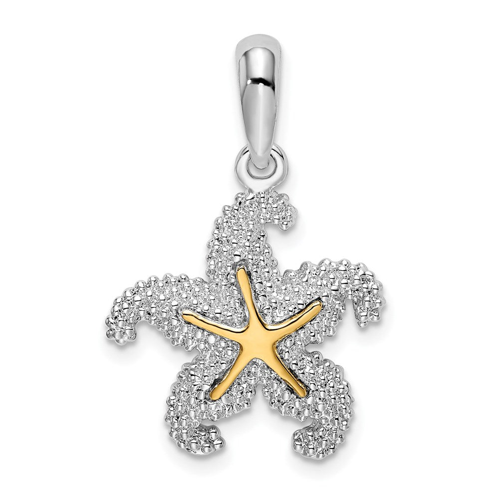 Silber/14K Bicolor De-ani Sterlingsilber Rhodiniert Strukturiert Seestern mit 14K Akzente Anhänger