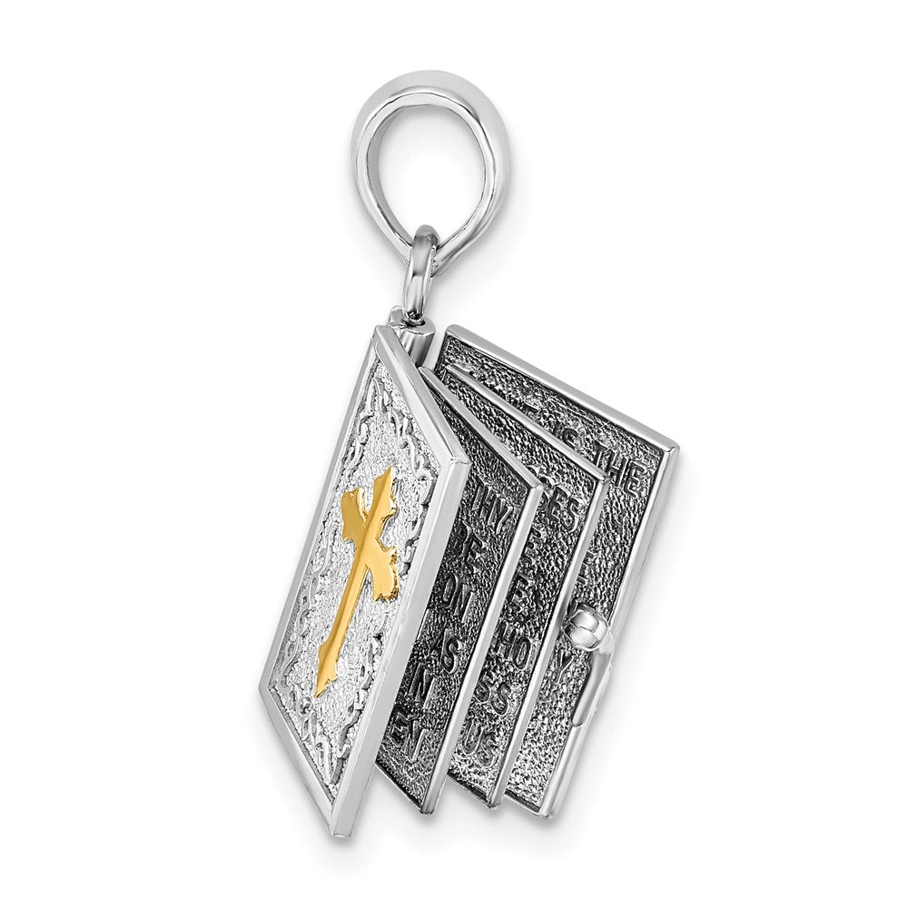 Silber/14K Bicolor De-ani Sterlingsilber Rhodiniert Texture Lords Gebet Bible mit 14K Kreuz Anhänger