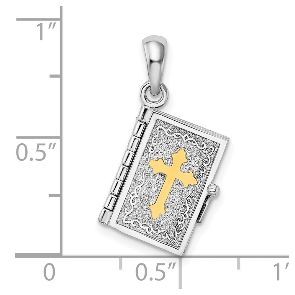 Silber/14K Bicolor De-ani Sterlingsilber Rhodiniert Texture Lords Gebet Bible mit 14K Kreuz Anhänger