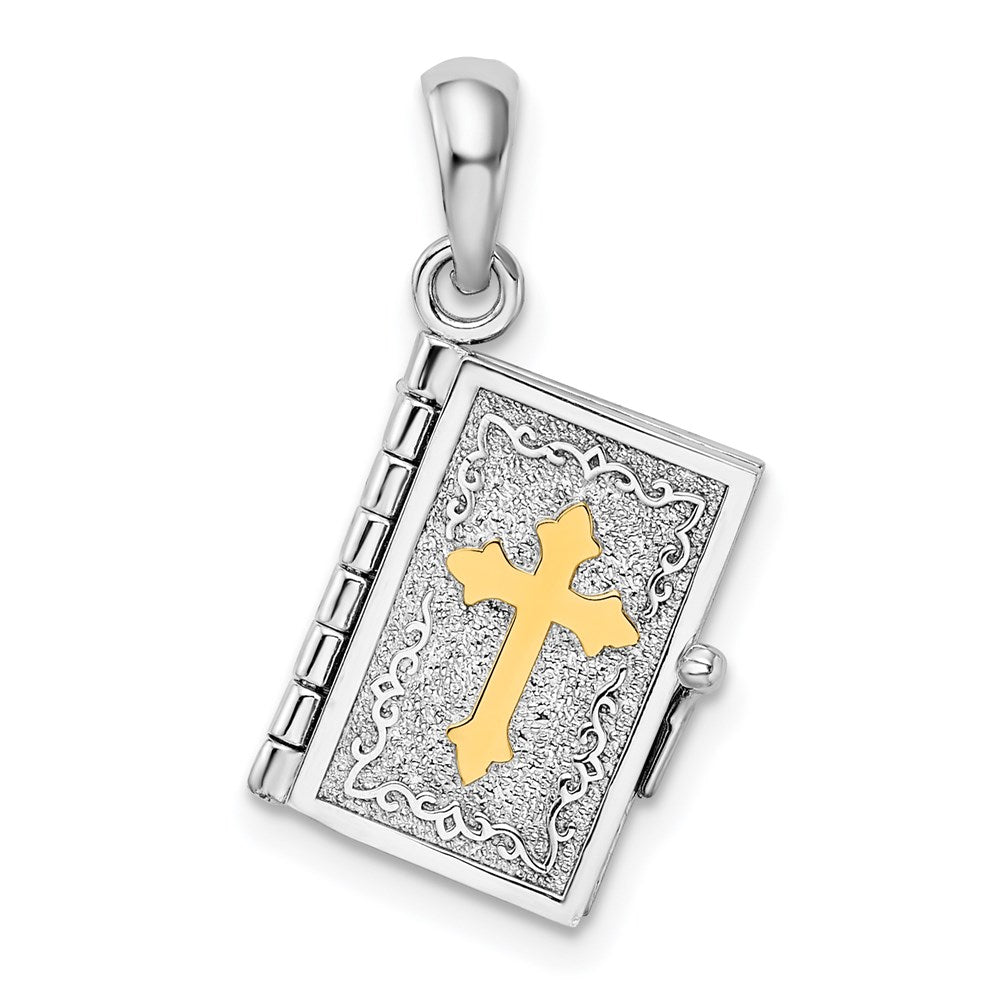 Silber/14K Bicolor De-ani Sterlingsilber Rhodiniert Texture Lords Gebet Bible mit 14K Kreuz Anhänger