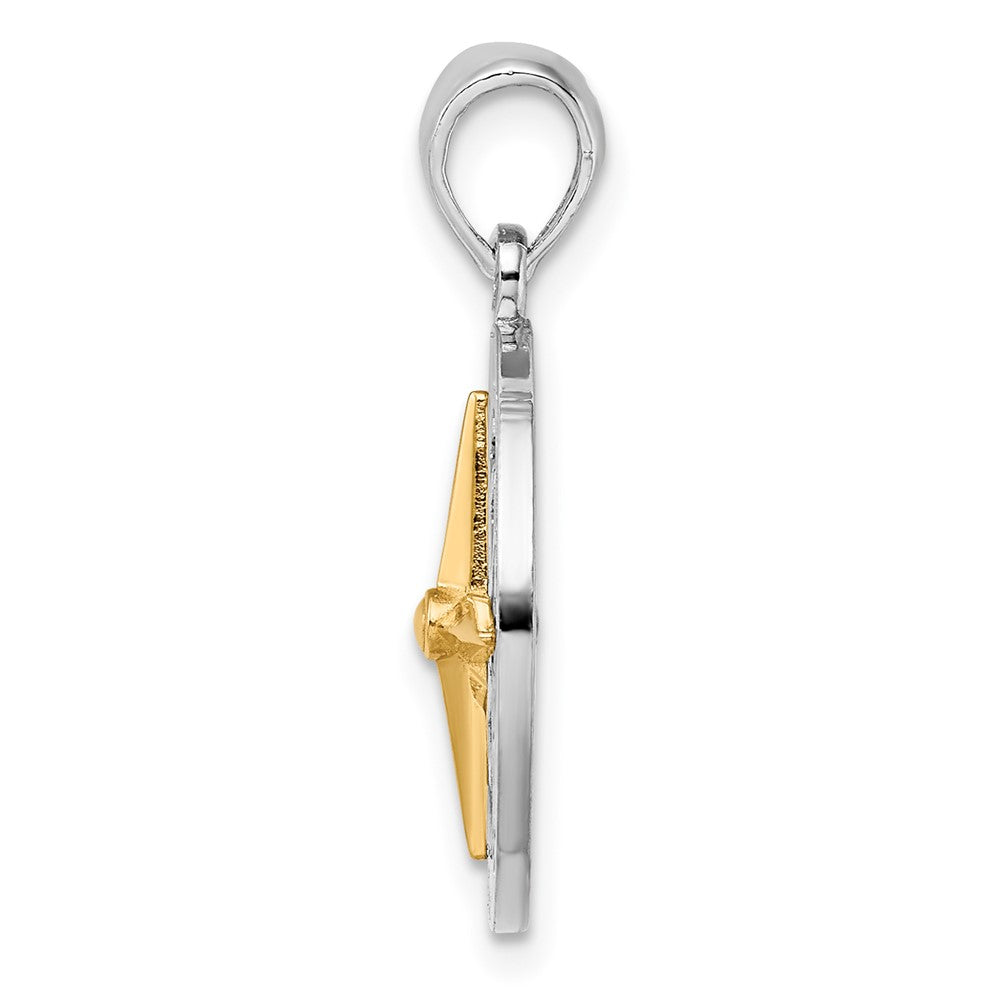 Silber/14K Bicolor De-ani Sterlingsilber Rhodiniert Klein Kompass mit 14K Needle Anhänger