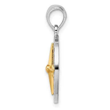 Silber/14K Bicolor De-ani Sterlingsilber Rhodiniert Klein Kompass mit 14K Needle Anhänger