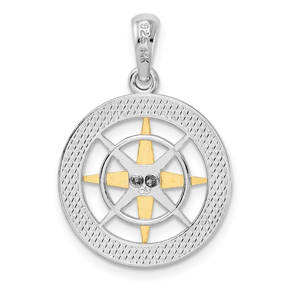 Silber/14K Bicolor De-ani Sterlingsilber Rhodiniert Klein Kompass mit 14K Needle Anhänger