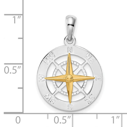 Silber/14K Bicolor De-ani Sterlingsilber Rhodiniert Klein Kompass mit 14K Needle Anhänger