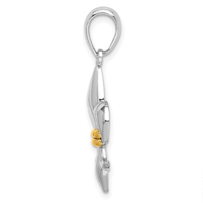 Silber/14K Bicolor De-ani Sterlingsilber Rhodiniert Poliert Fleur De Lis mit 14K Akzente Anhänger