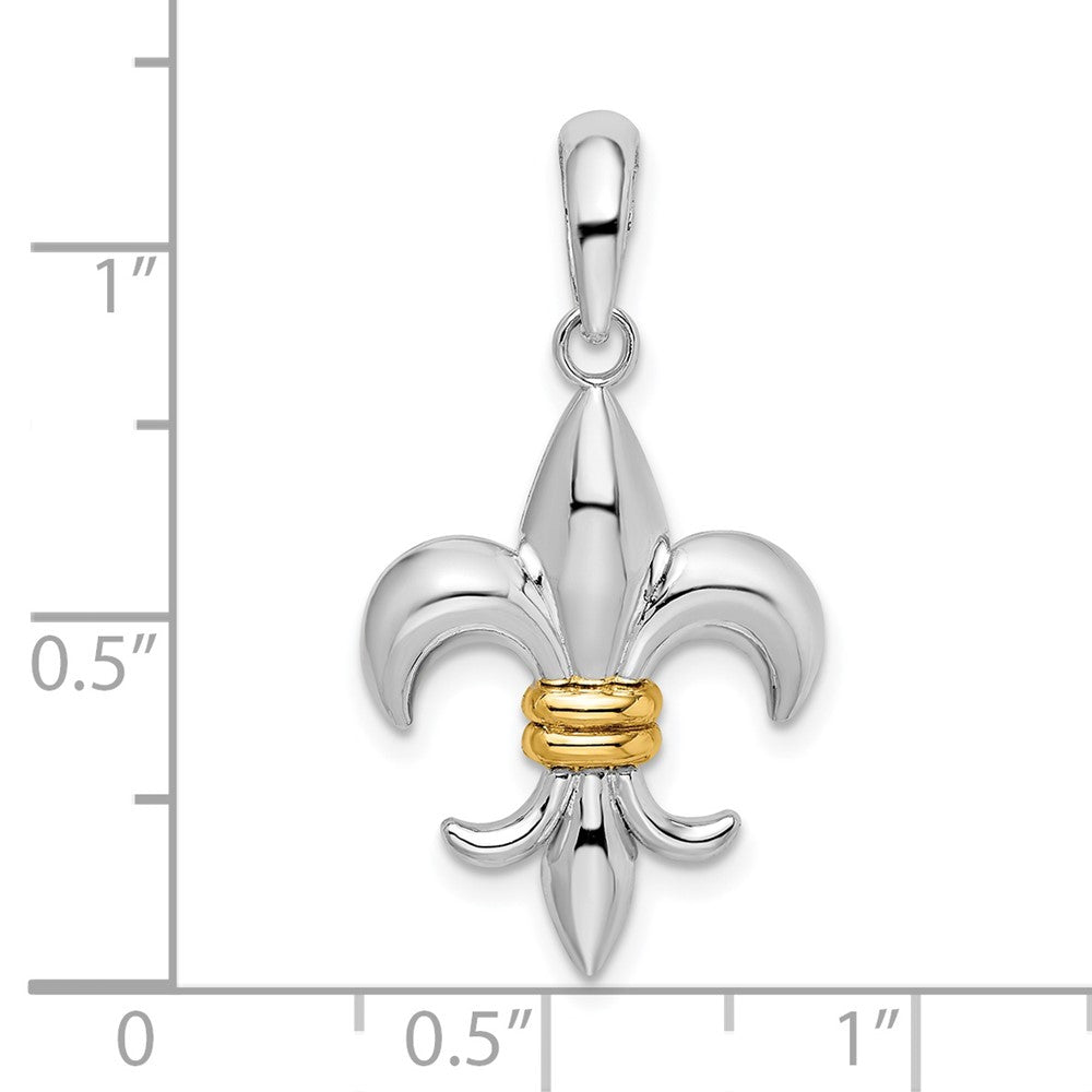 Silber/14K Bicolor De-ani Sterlingsilber Rhodiniert Poliert Fleur De Lis mit 14K Akzente Anhänger